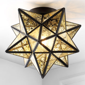 Stella 12" Moravian Star Metal/Clear Glass LED Flush Mount - JONATHAN Y